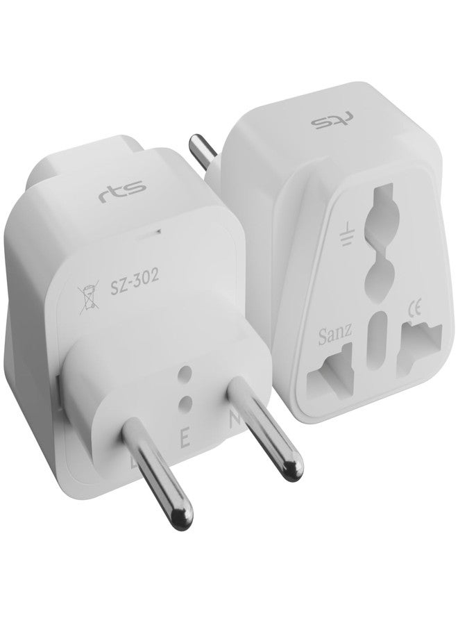 rts Universal Travel Adapter for EU Euro Europe Plug Adapter, Grounded European for Spain Germany France Portugal Greece Russia Netherlands Turkey more for Cell Phones, Laptop Camera Chargers (2 Pack) - Image 1